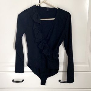 Black ruffle black bodysuit